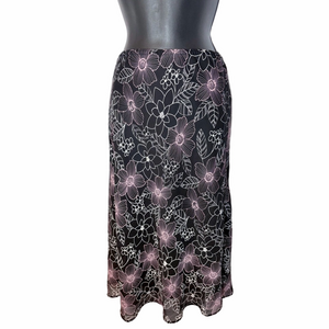 Vintage Penningtons Black,White & Pink Floral Midi Skirt